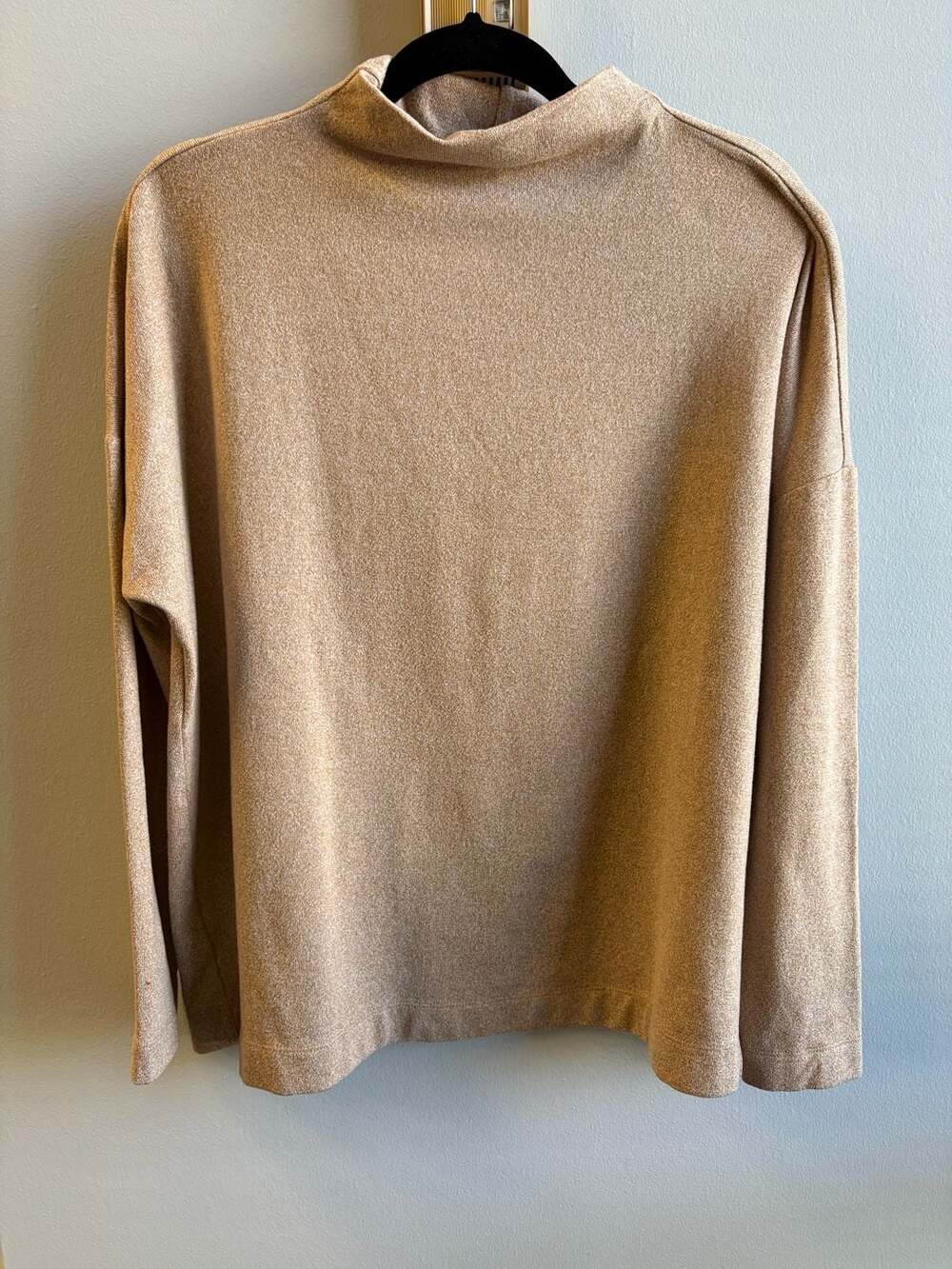 LOFT Women's Mock Neck Pullover Sweater Size L Gold Marled Long Sleeve
